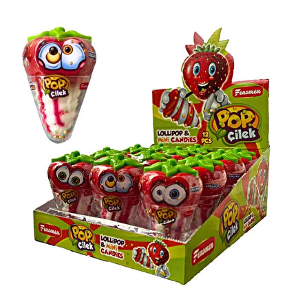 12 Adet 1 Paket Pop Çilek Şeker - Lollipop & Mini Candies