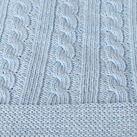 Betires Home Pamuklu-Polyester Saç Örgüsü 90x90 cm Bebek Battaniyesi Mavi