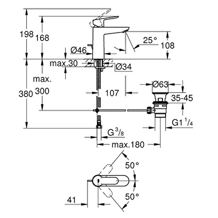 Grohe Lavabo Bataryası BauEdge M Boyut Krom - 23758000