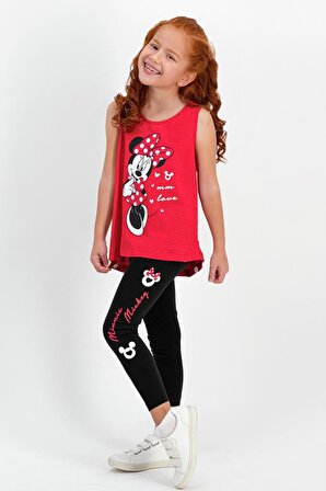 Minnie Mouse Lisanslı Kırmızı Kız Çocuk Tayt Pijama Takım