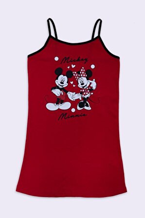 Mickey Mouse Lisanslı Kırmızı Kız Çocuk Gecelik D4309-C