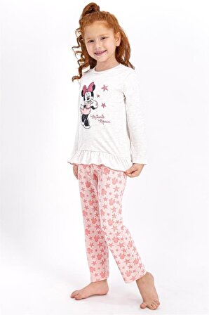 Kız Çocu Bej Disney Minnie Mouse Pijama Takımı Kremmelanj D4 410-3