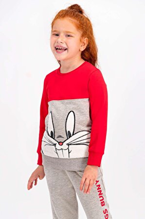Bugs Bunny Lisanslı Açık Kırmızı Kız Çocuk Eşofman Takımı