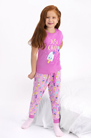 Rolypoly Just Chill Orkide Kız Çocuk Kısa Kol Pijama Takımı