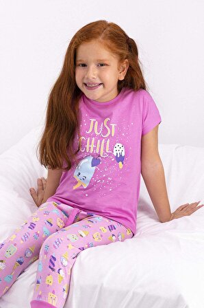 Rolypoly Just Chill Orkide Kız Çocuk Kısa Kol Pijama Takımı
