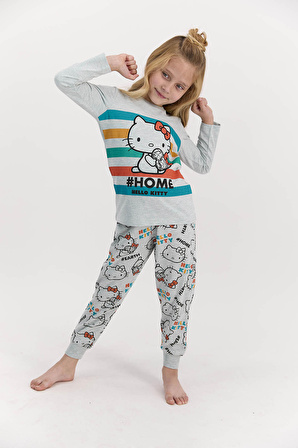 Hello Kitty Lisanslı Home Yeşilmelanj Kız Çocuk Pijama Takımı