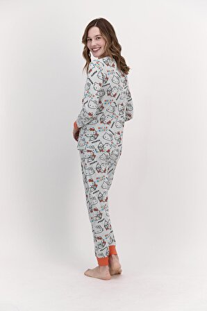 Hello Kitty Lisanslı Yeşilmelanj Kadın Pijama Takımı L1401-S