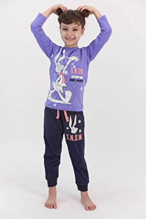 Bugs Bunny Lisanslı Snow Mor Kız Çocuk Pijama Takımı