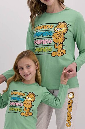 Garfield Lisanslı Mint Yeşili Kadın Pijama Takımı