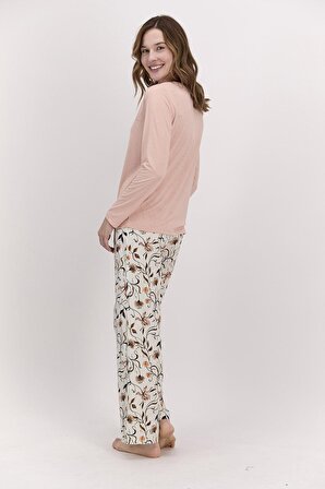 Pierre Cardin Kadın Çiçekli Mocha Pijama Takımı PC8034-S