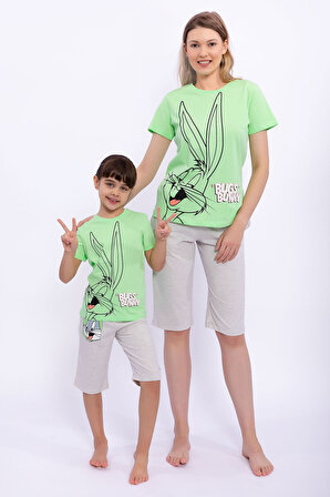 Bugs Bunny Lisanslı Mint Yeşili Kız Çocuk Kapri Takım