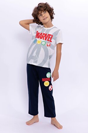 Avengers Lisanslı Marvel Krem Erkek Çocuk Bisiklet Yaka Pijama Takımı