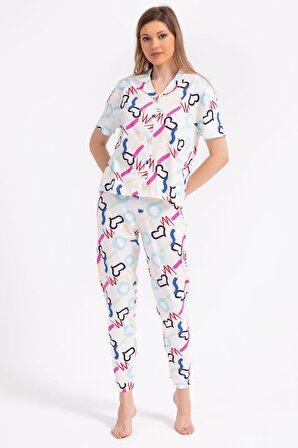 Rolyply Love Krem Kadın Gömlek Pijama Takımı