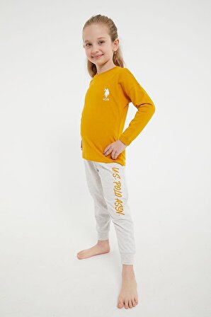 U.S. Polo Assn Lisanslı Klasik Hardal Kız Çocuk Uzun Kol Pijama Takım