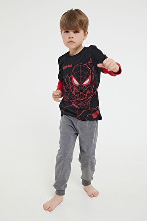Spider Man Lisanslı Siyah Erkek Çocuk Uzun Kol Pijama Takım