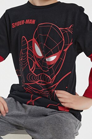 Spider Man Lisanslı Siyah Erkek Çocuk Uzun Kol Pijama Takım