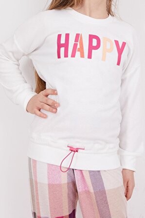 Arnetta Happy Krem Kız Çocuk Uzun Kol Pijama Takım