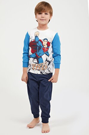 Superman Lisanslı The Man Of Steel Krem Erkek Çocuk Uzun Kol Pijama Takım