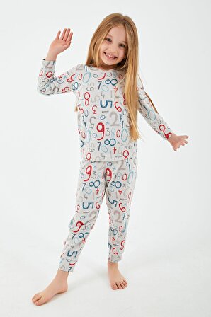 RolyPoly Numbers Gri Kız Çocuk Uzun Kol Pijama Takım