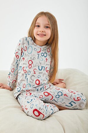 RolyPoly Numbers Gri Kız Çocuk Uzun Kol Pijama Takım
