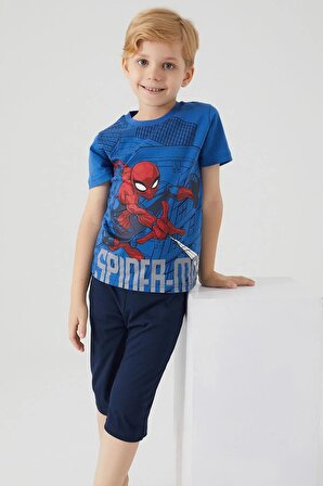 Spiderman Mavi Erkek Çocuk Kapri Takım