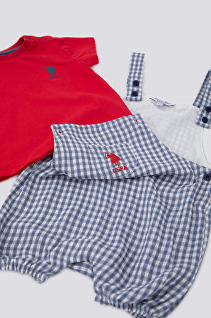 U.S. Polo Assn Tiny Squares Lacivert Bebek Salopet Tshirt Takım