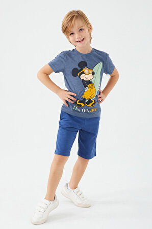 Mickey Mouse D4785-3 Erkek Çocuk Bermuda Takım Lacivert Melanj