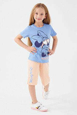 Minnie Mouse Glasses Mavi Kız Çocuk Kapri Takım