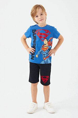 Superman Heros Mavi Erkek Çocuk Bermuda Takım