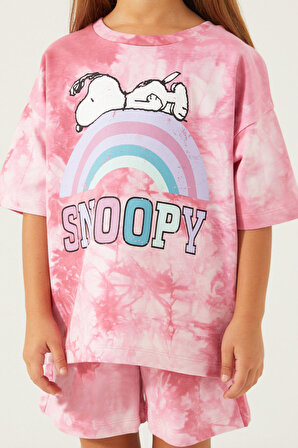 Snoopy Rainbow Pembe Kız Çocuk Şort Takım