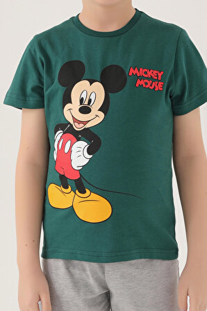 Mickey Mouse D4799-2 Erkek Çocuk T-Shirt Koyu Yeşil