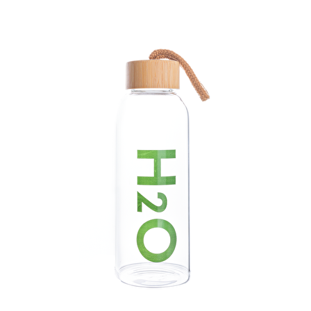 H2o Cam Matara Bambu Kapaklı Çantalı 600 ml