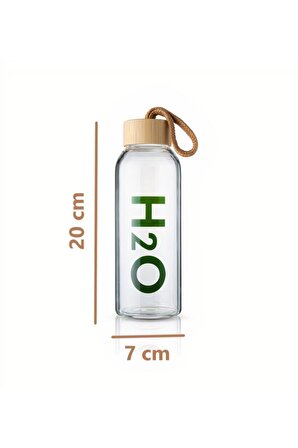 H2o Borosilikat Cam Matara Bambu Vakum Kapaklı Su Şişesi Suluk
