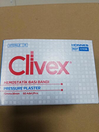 C7238 Clivex Steril Diyaliz Hemostatik Bası Bandı Polietilen 72mm*38mm 50 Li