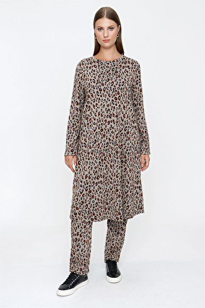 15825112 Leopar Desen Örme Tunik