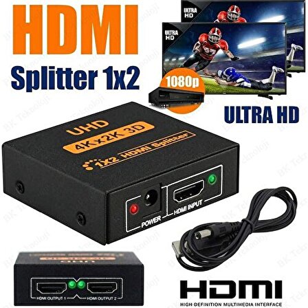 Class HDMI Çoklayıcı 1 Giriş 2 Çıkış UHD 4KX2K 3D HDMI Splitter