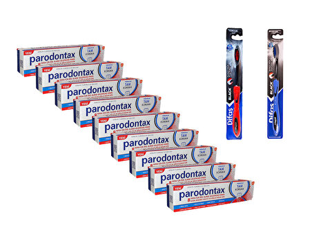 Parodontax 8 Fayda 450 ml ( 50 ml x 9 ) + Difaş Black Yumuşak Diş Fırçası x 2