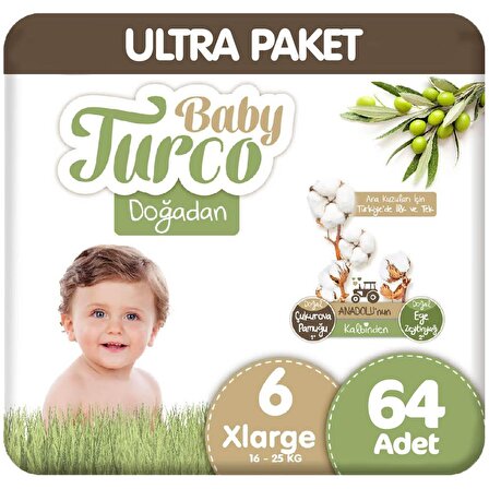 Baby Turco Doğadan 6 Numara X Large 64'lü Bel Bantlı Bez