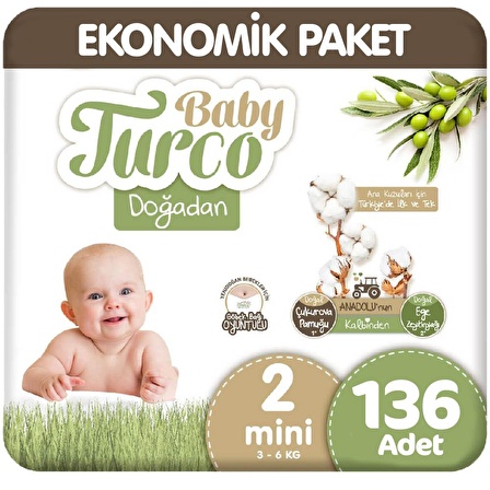 Baby Turco Doğadan 2 Numara Mini 2x68'li Bel Bantlı Bez