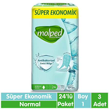 Molped Süper Ekonomik Antibakteriyel Ped Normal 24x3 72 Adet