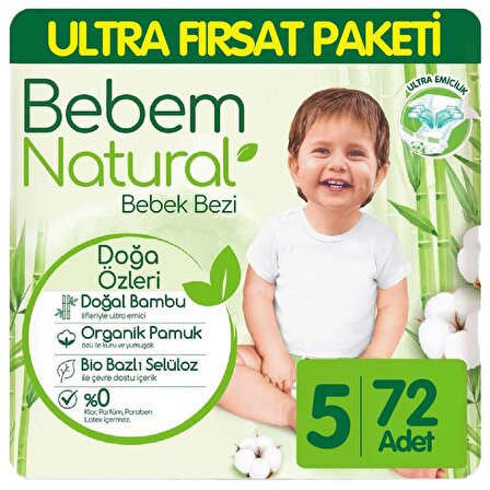 Bebem Natural 5 Numara Junior 72'li Bel Bantlı Bez