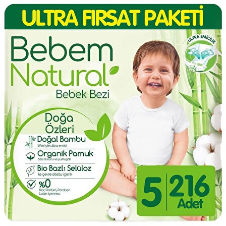 Bebem Natural 5 Numara Junior 3x72'li Bel Bantlı Bez
