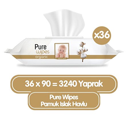Pure Wipes Organik Islak Havlu Mendil 90x36 3240 Yaprak