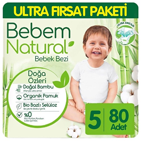 Bebem Natural Bebek Bezi Ultra Fırsat Paketi 5 Beden 80 Adet