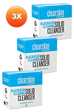 Avon Clearskin Siyah Nokta Temizleyici Aloe Vera ve Papatya Özleri ve Salisilik Asit içeren Sabun 30 gr. Üçlü Set