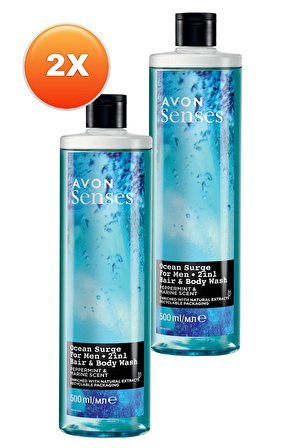 Avon Senses Ocean Surge Nane ve Deniz Kokulu Saç ve Vücut için Erkek Duş Jeli 500 Ml. İkili Set