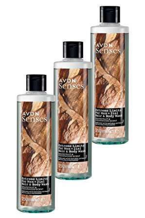 Avon Senses Extreme Limits Greyfurt ve Sandal Kokulu Saç ve Vücut için Erkek Duş Jeli 250 Ml. Üçlü Set