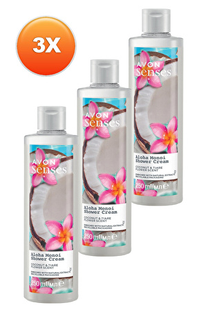 Avon Senses Aloha Monoi Tiare Çiçeği ve Hindistan Cevizi Kokulu Krem Duş Jeli 250 Ml. Üçlü Set