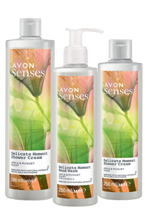 Avon Senses Delicate Moment Elma ve Müge Kokulu Duş Jeli ve Sıvı El Sabunu Paketi