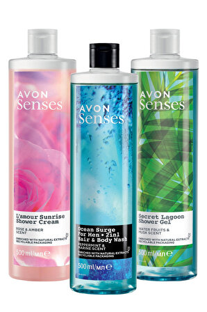 Avon Senses Nane Deniz Su Meymeleri Misk Gül ve Amber Kokulu Duş Jeli Paketi